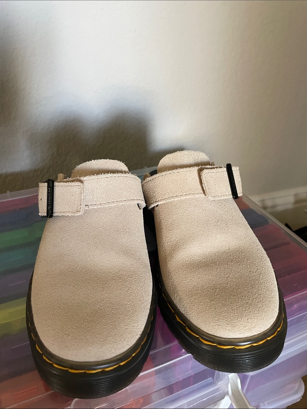 Dr. Martens Beige Suede Slip-On Moccasins